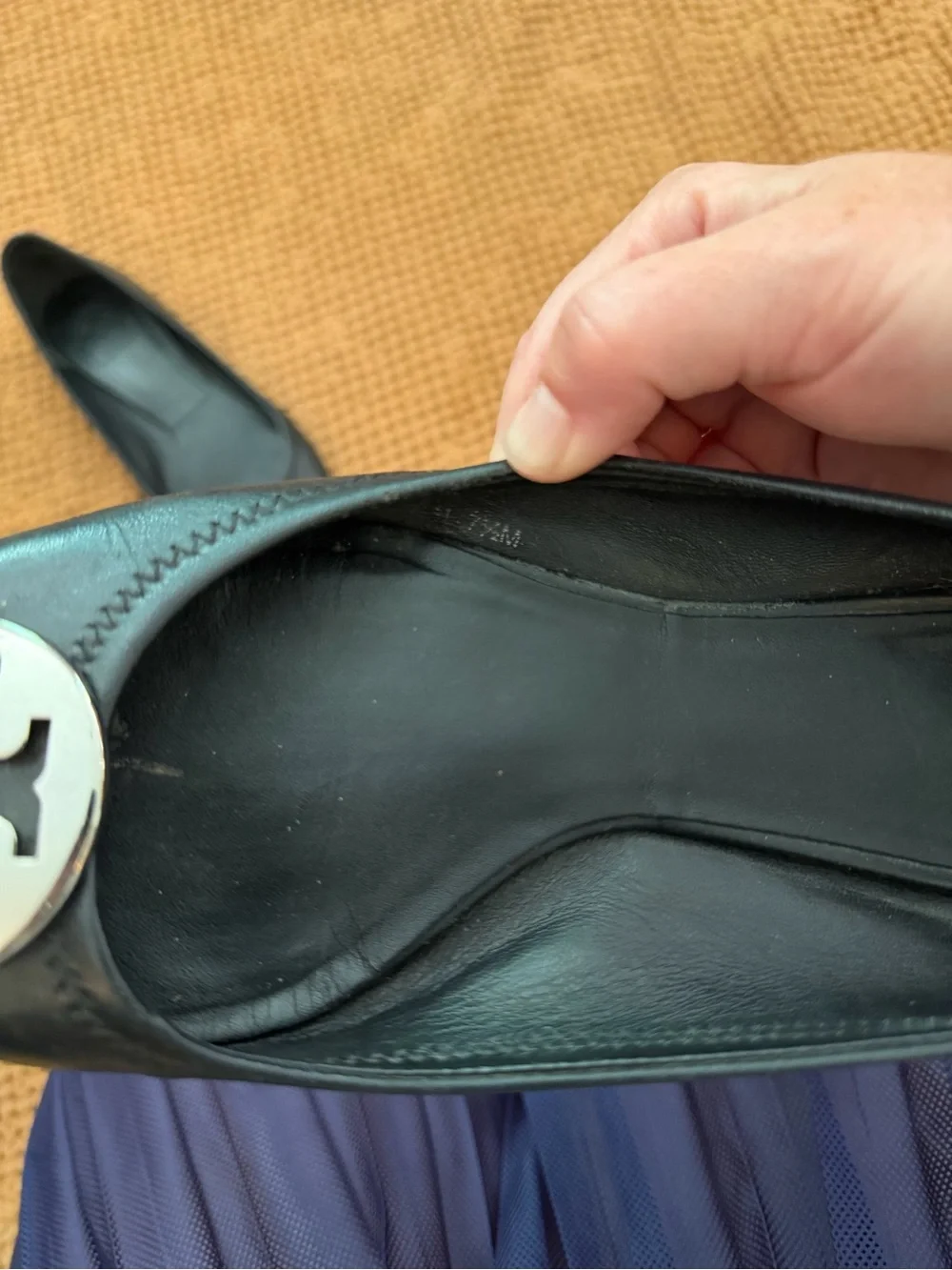 Tory Burch Black Leather Logo Medallion Ballet Flats